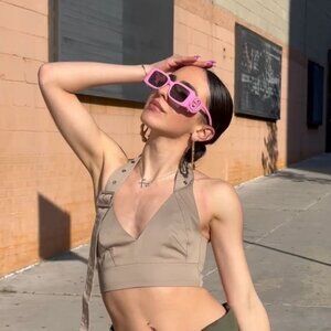 Gucci GG1325S 006 Sunglasses Pink Rectangle Frame, Grey Lenses